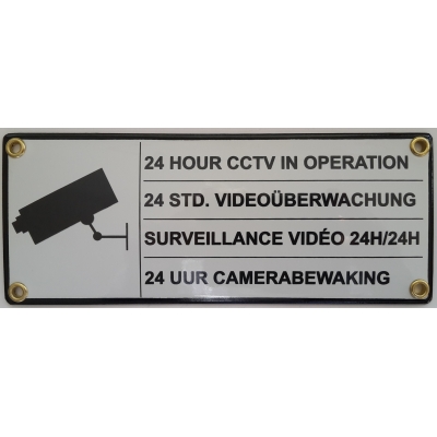 Emaille bord '24 uur camerabewaking' 4 talig